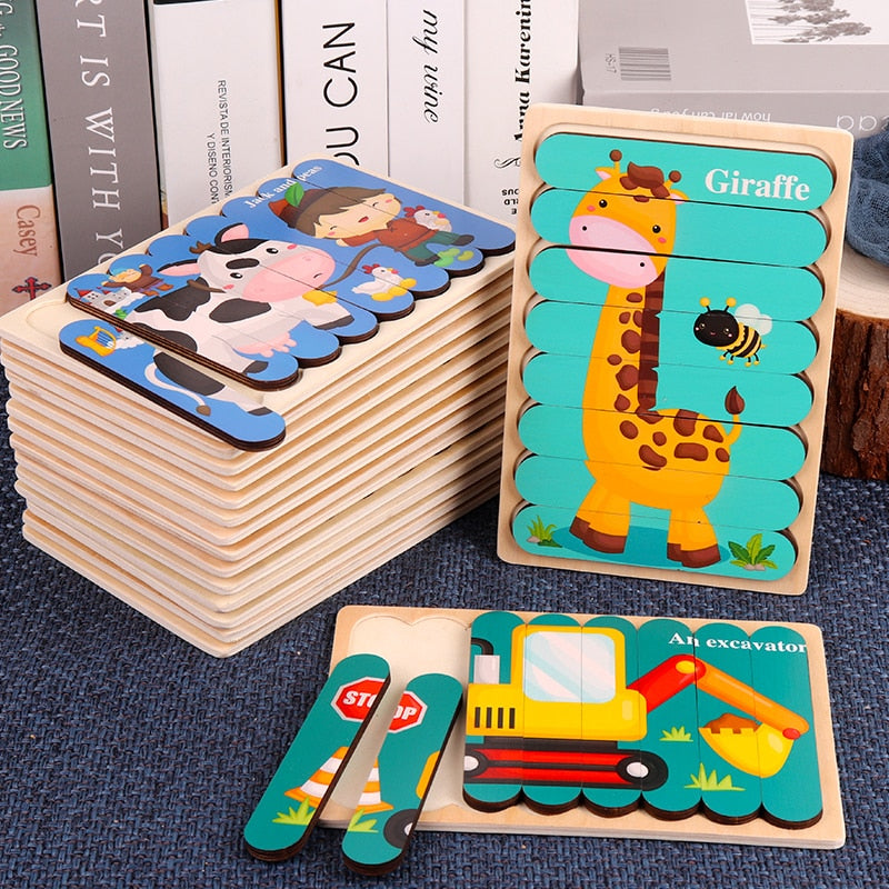 Educational Toy Double-Sided Puzzle Wooden | Learning Fun-2