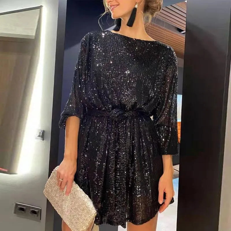 Variant image for Women A-Line Dress Black Sequin | Madeline-6