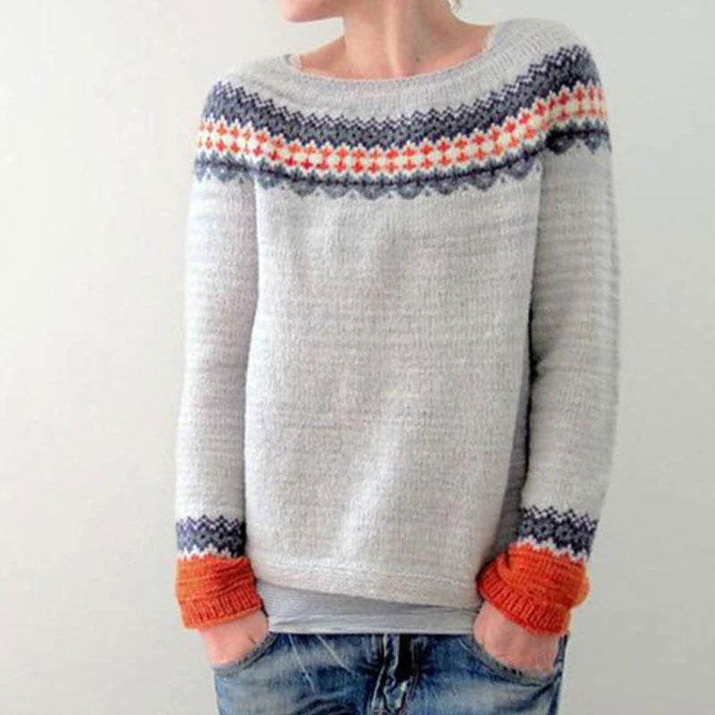 Women Nordic Pattern Knit Pullover Sweater | Faiza