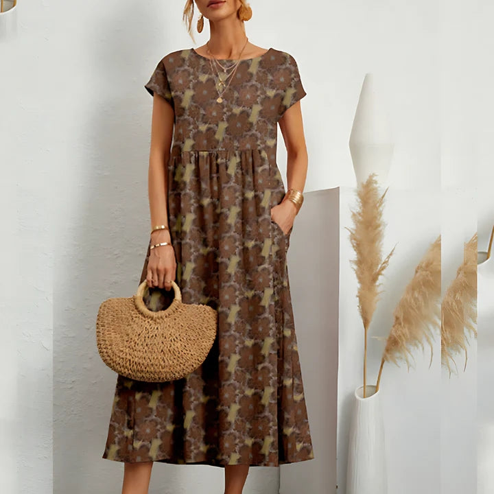 Women Floral Print Casual Midi Dress with Pockets | Layla