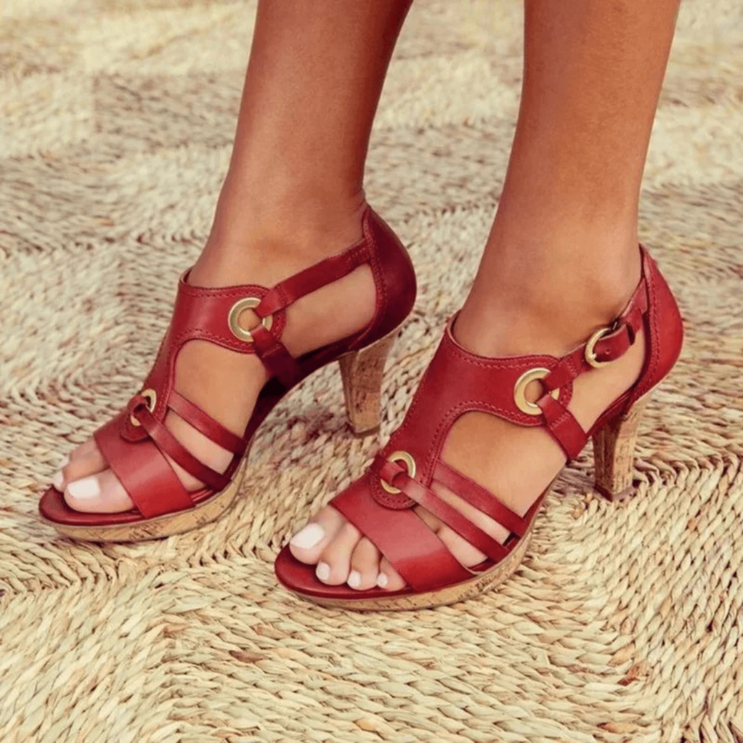 Variant image for Women Heeled Sandals Beige Faux Leather | Hannah-1