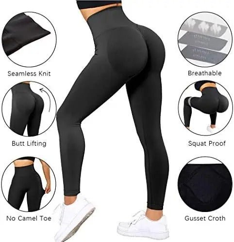 Women Gym Leggings Black Seamless Polyester | Bella-3