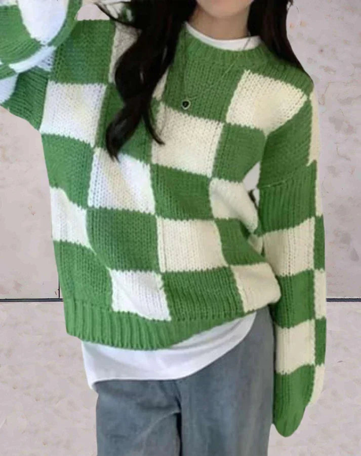 Variant image for Women Knit Sweater Checkered Pattern | Dagmar-1
