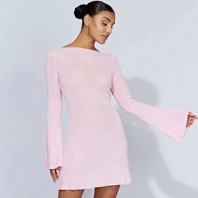 Women Tie-Back Flared Sleeve Mini Sweater Dress | Carielle