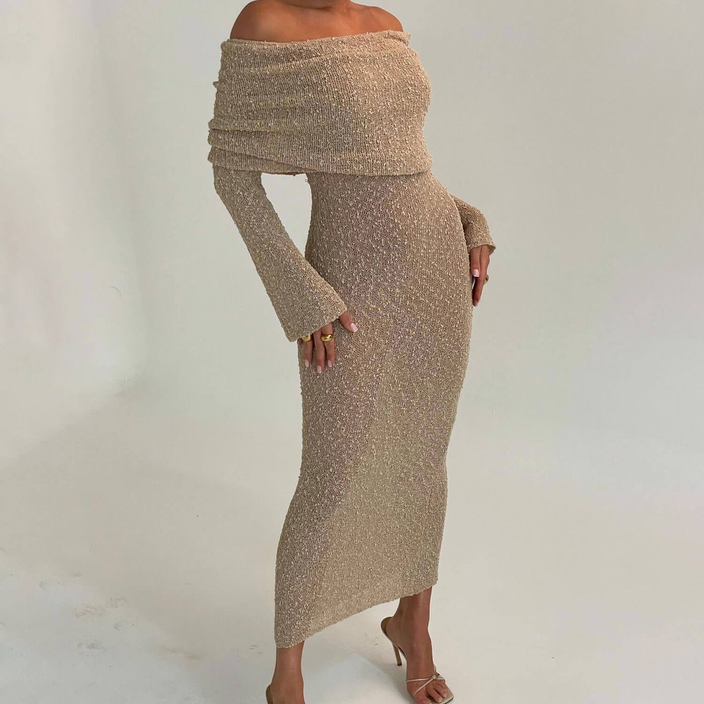 Women Off Shoulder Boucle Knit Maxi Dress | Lissandra