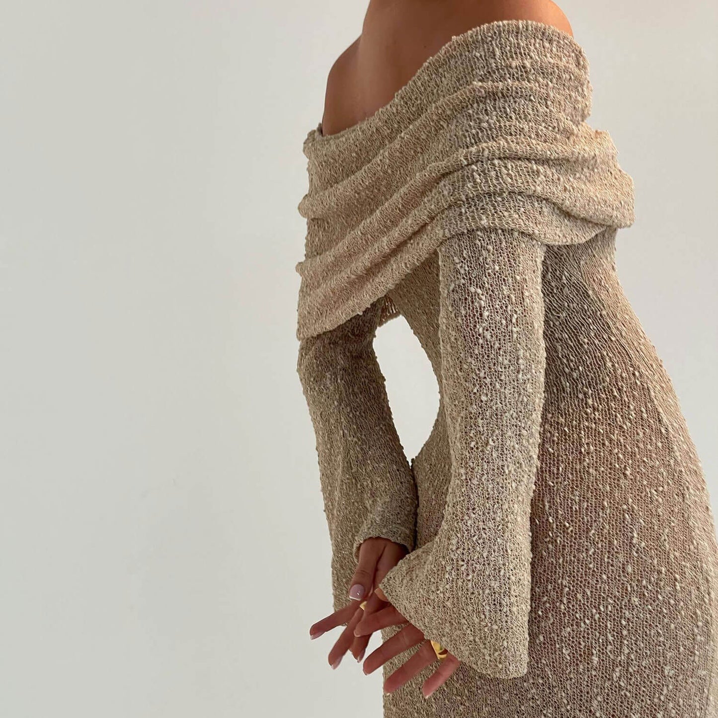 Women Off Shoulder Boucle Knit Maxi Dress | Lissandra