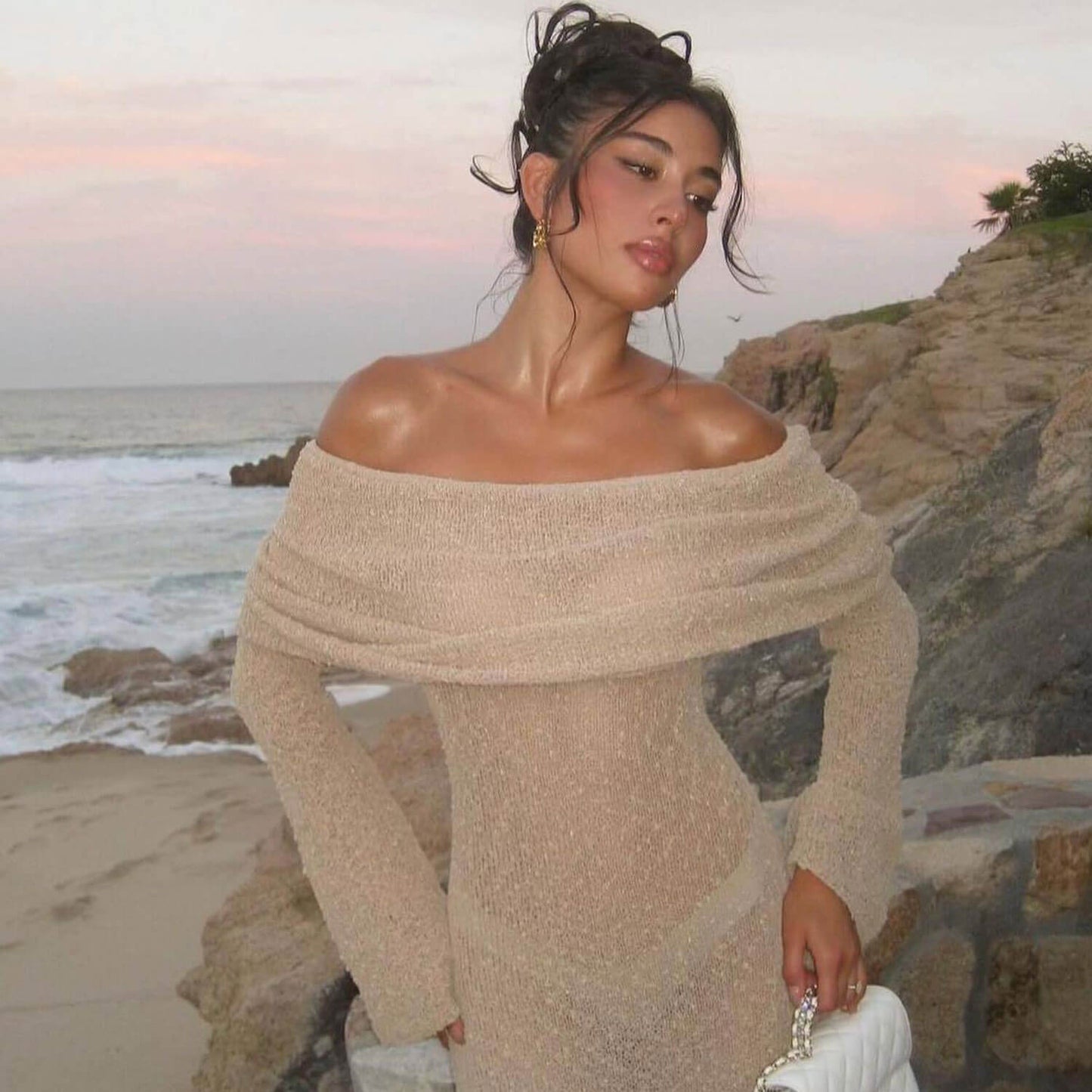 Women Off Shoulder Boucle Knit Maxi Dress | Lissandra
