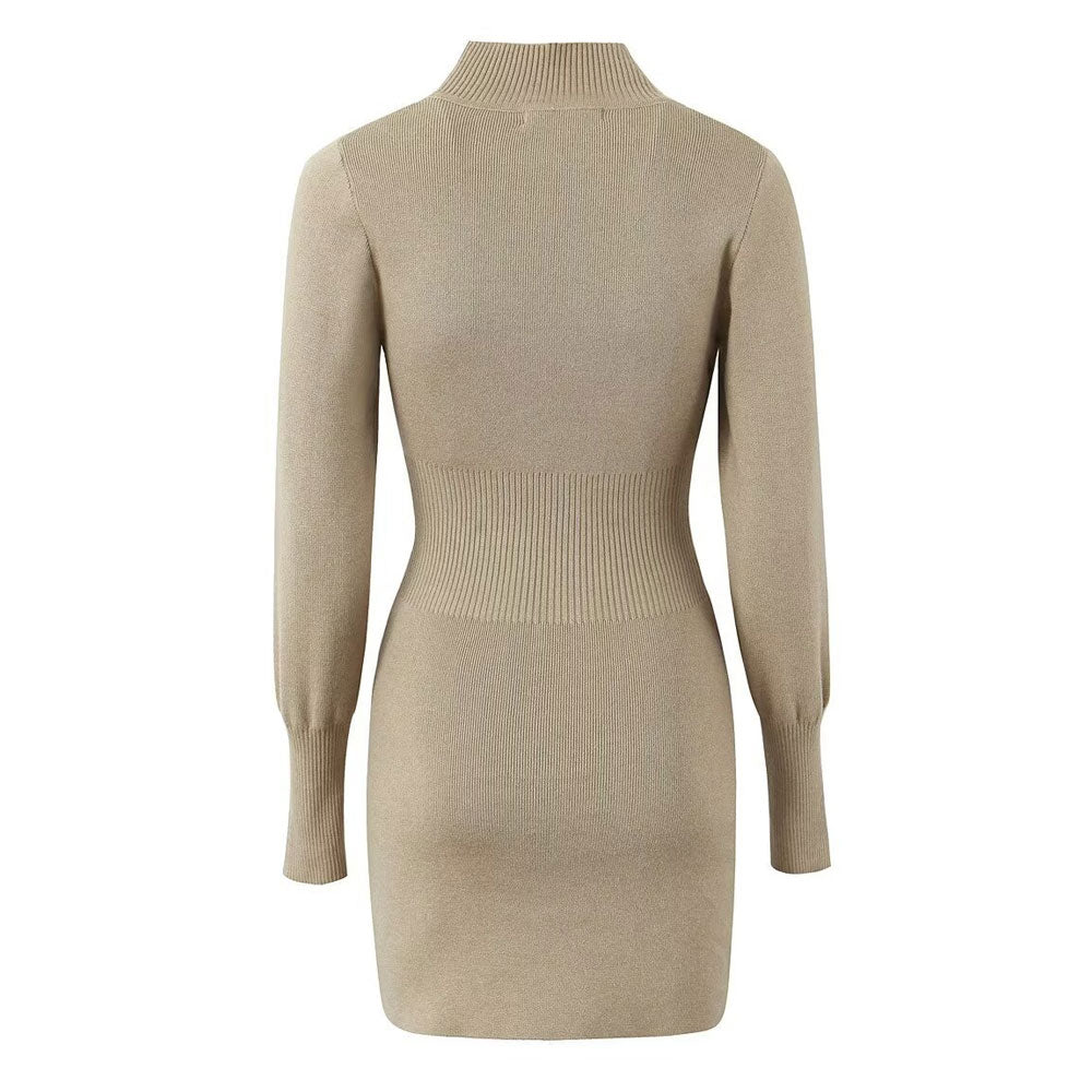 Women High-Neck Ribbed Knit Split Mini Dress | Florabel