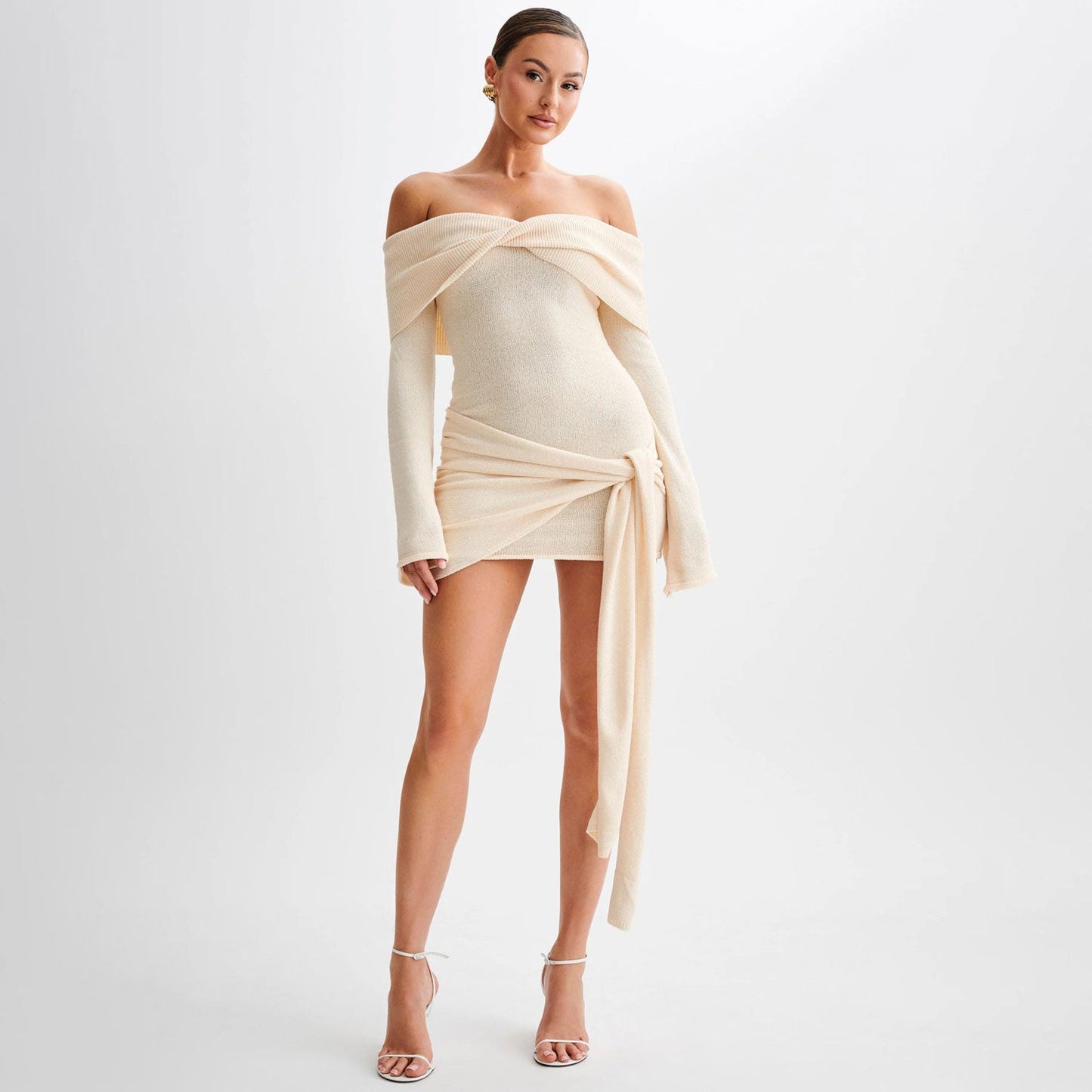 Women Off-Shoulder Tie-Knot Sweater Mini Dress | Kailene