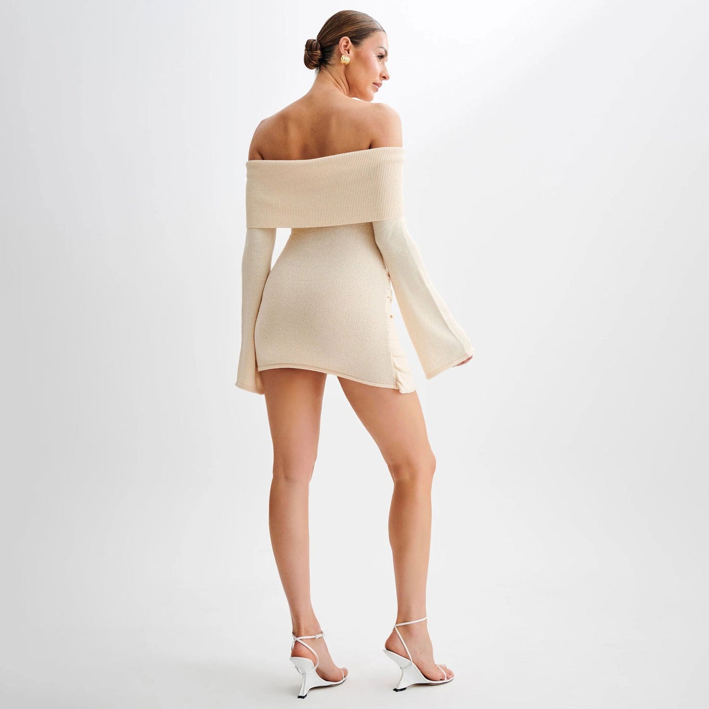 Women Off-Shoulder Tie-Knot Sweater Mini Dress | Kailene