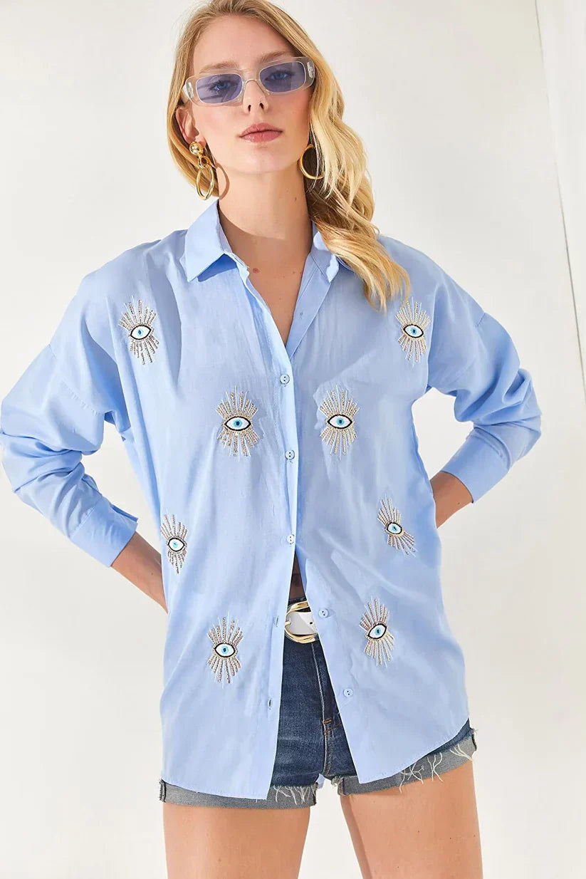 Women Embroidered Oversized Shirt | Darcelle