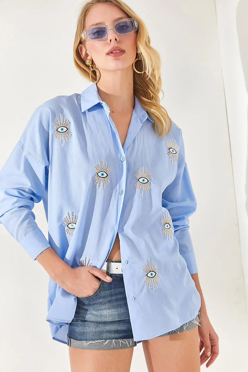 Women Embroidered Oversized Shirt | Darcelle