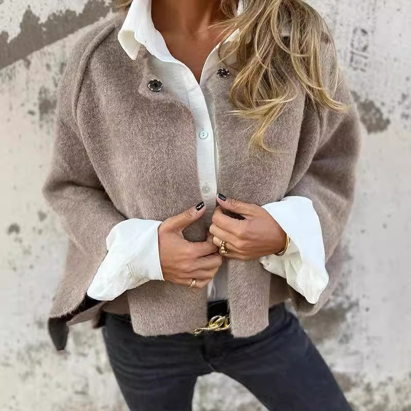 Women Minimalist Cropped Wool Jacket | Iridessa