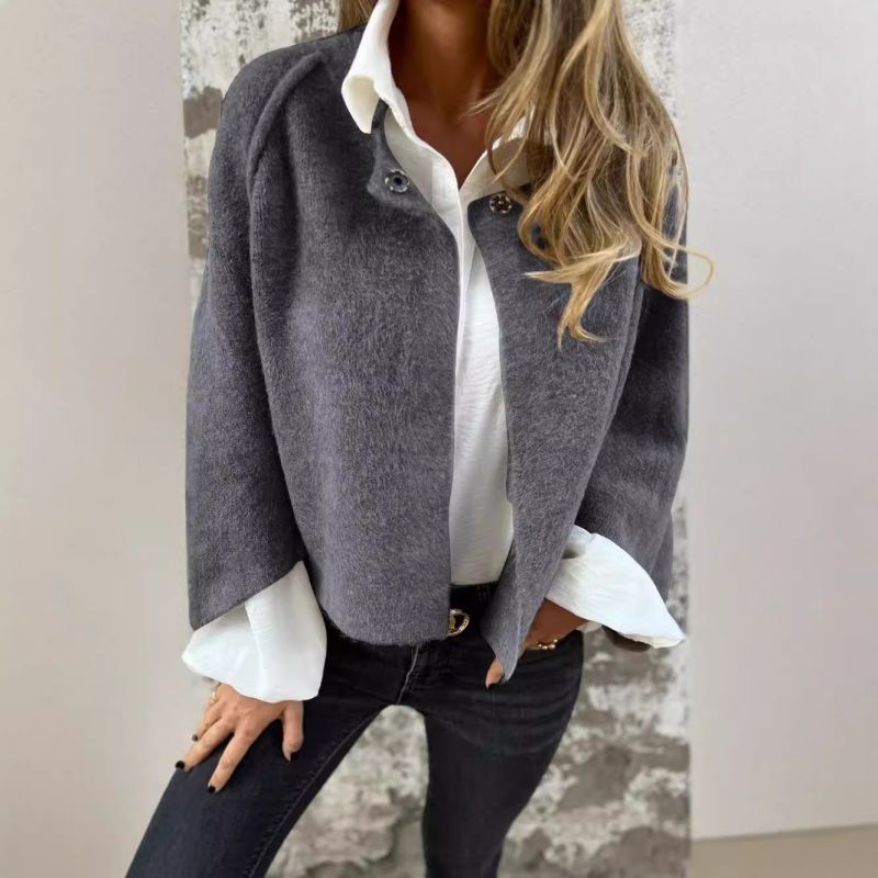 Women Minimalist Cropped Wool Jacket | Iridessa