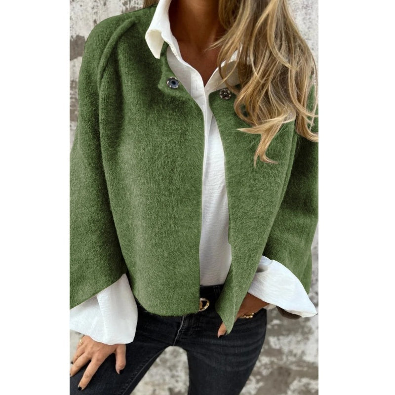 Women Minimalist Cropped Wool Jacket | Iridessa