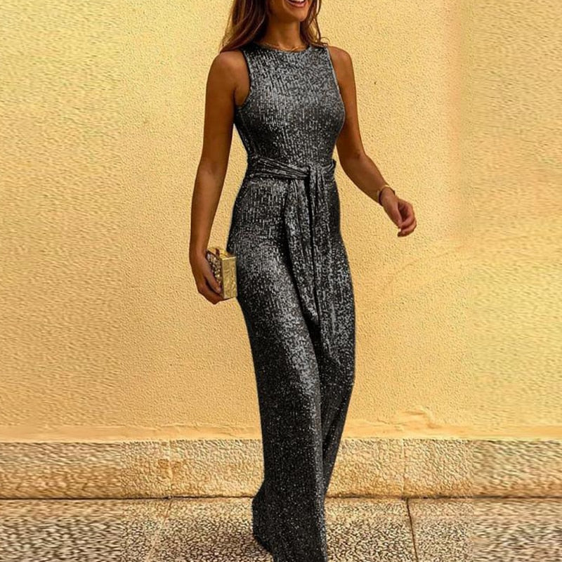 Women Sequin Open-Back Wide-Leg Jumpsuit | Sia