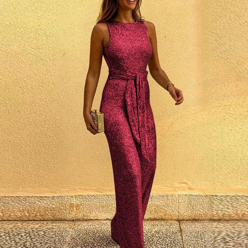 Women Sequin Open-Back Wide-Leg Jumpsuit | Sia