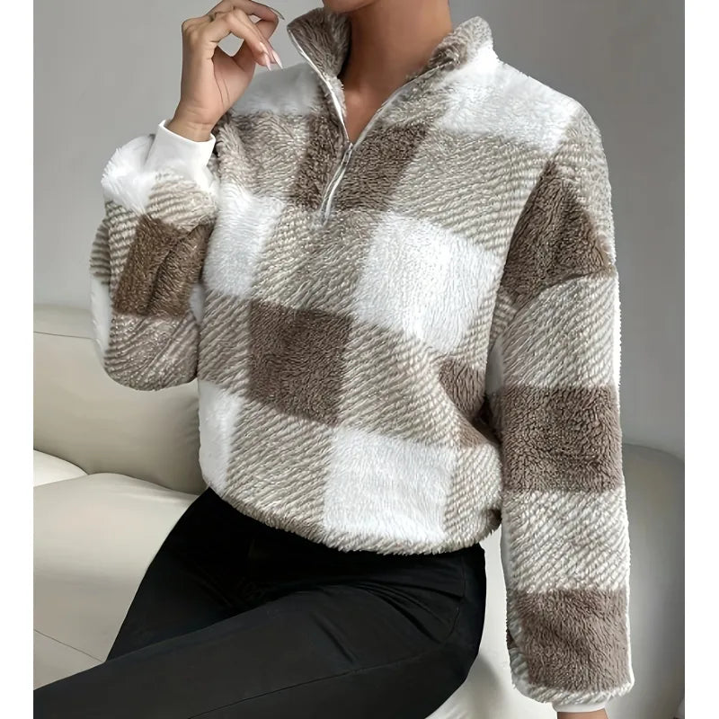 Plaid Fleece Quarter-Zip Sweater | Cassidyra