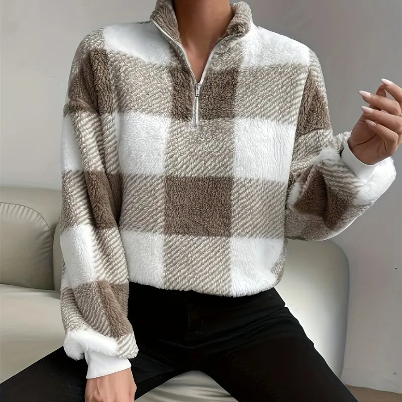Plaid Fleece Quarter-Zip Sweater | Cassidyra