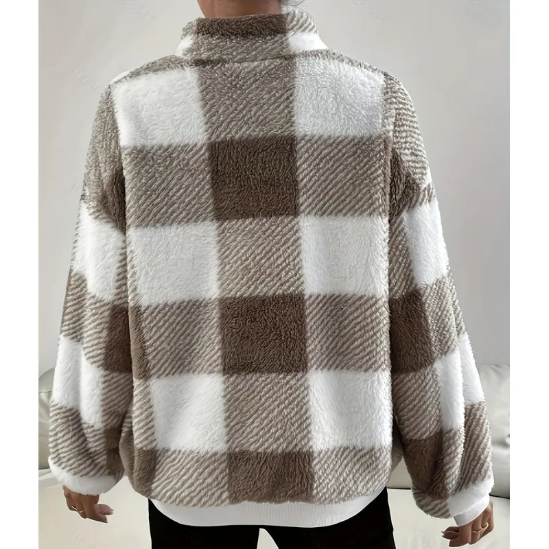Plaid Fleece Quarter-Zip Sweater | Cassidyra