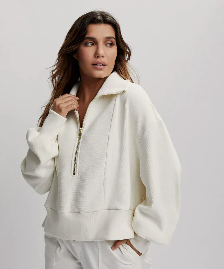 Quarter-Zip Ribbed Sweatshirt | Edalyn