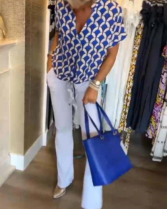 Women Casual Top with Print and V-neck | Emily