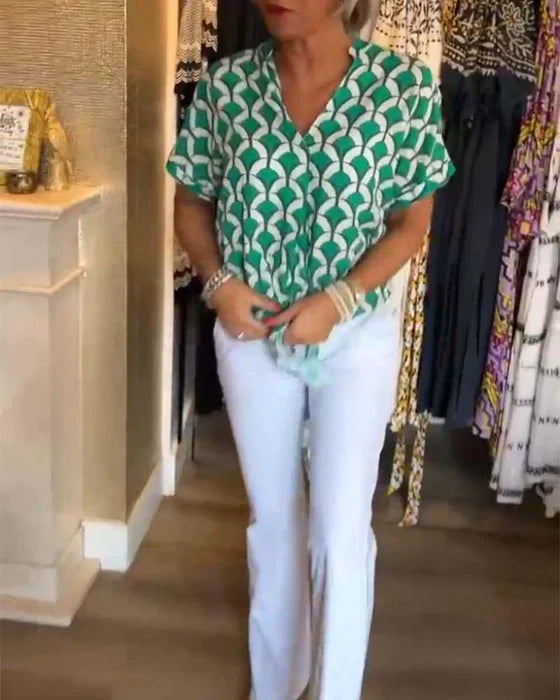 Women Modern Printed V-Neck Blouse | Zadie