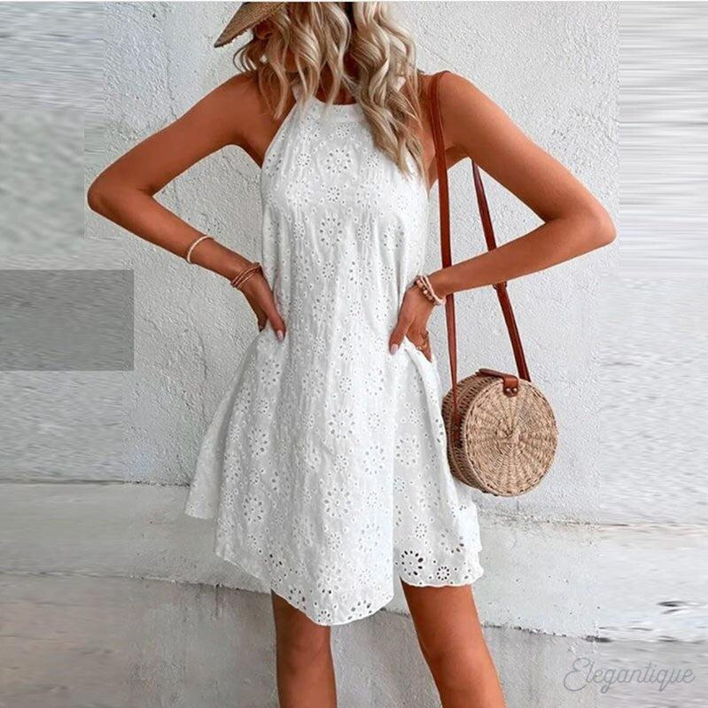 Women Eyelet Halter Mini Dress | Zoe