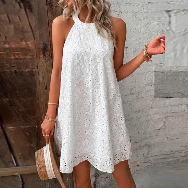 Women Eyelet Halter Mini Dress | Zoe