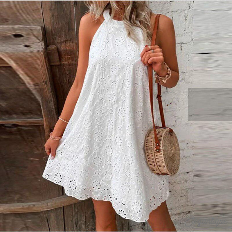 Women Eyelet Halter Mini Dress | Zoe