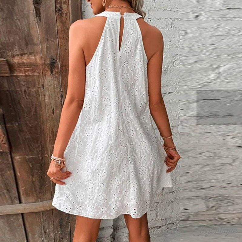 Women Eyelet Halter Mini Dress | Zoe