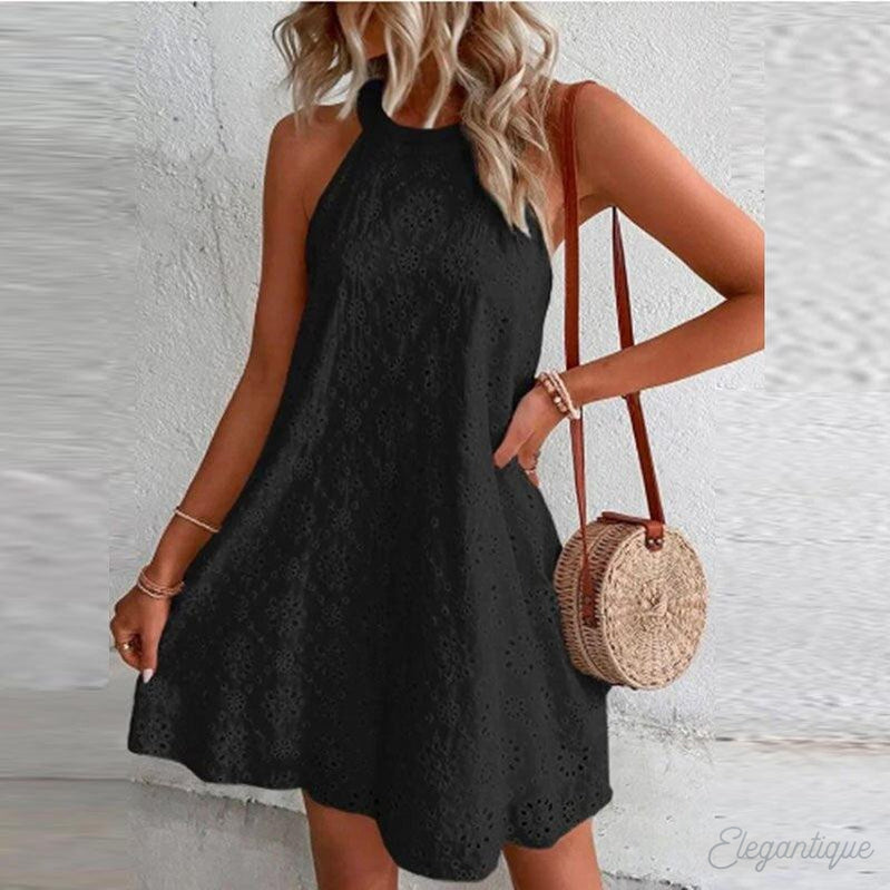 Women Eyelet Halter Mini Dress | Zoe