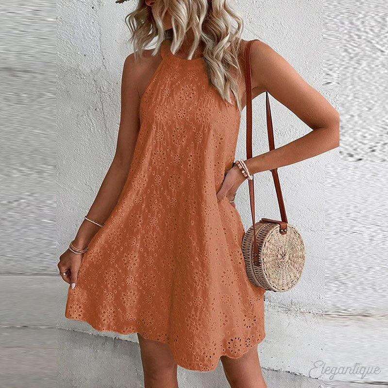 Women Eyelet Halter Mini Dress | Zoe