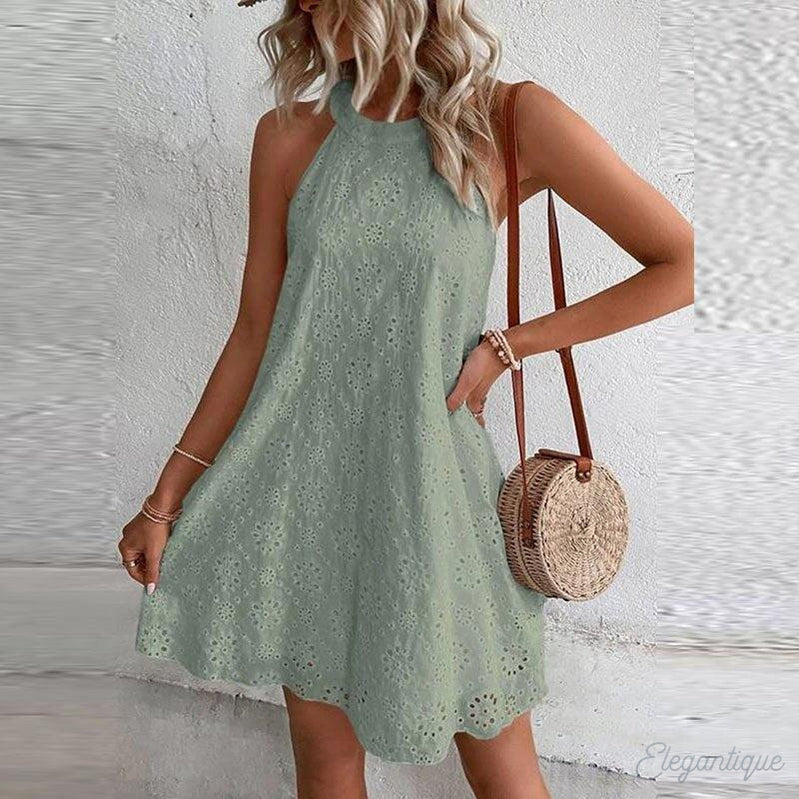 Women Eyelet Halter Mini Dress | Zoe