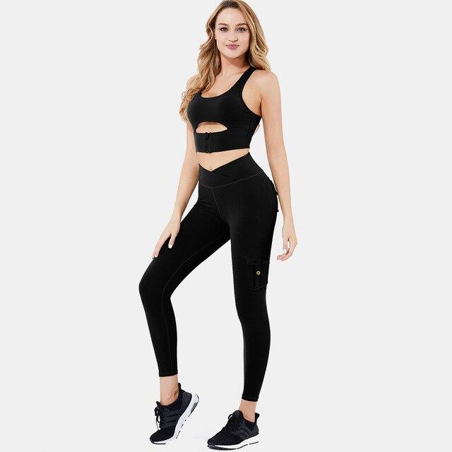 Women Leggings Black Nylon Spandex with Pockets | Bella-4