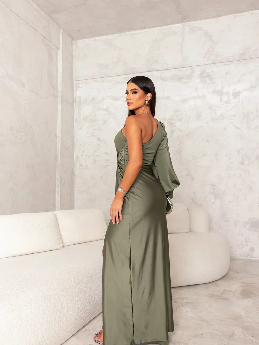 Women One-Sleeve Knotted Maxi Dress | Elara