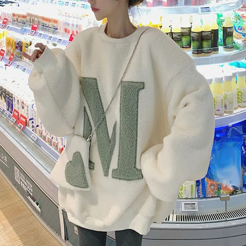 Women Sweatshirt Beige Lambswool | Ella-2
