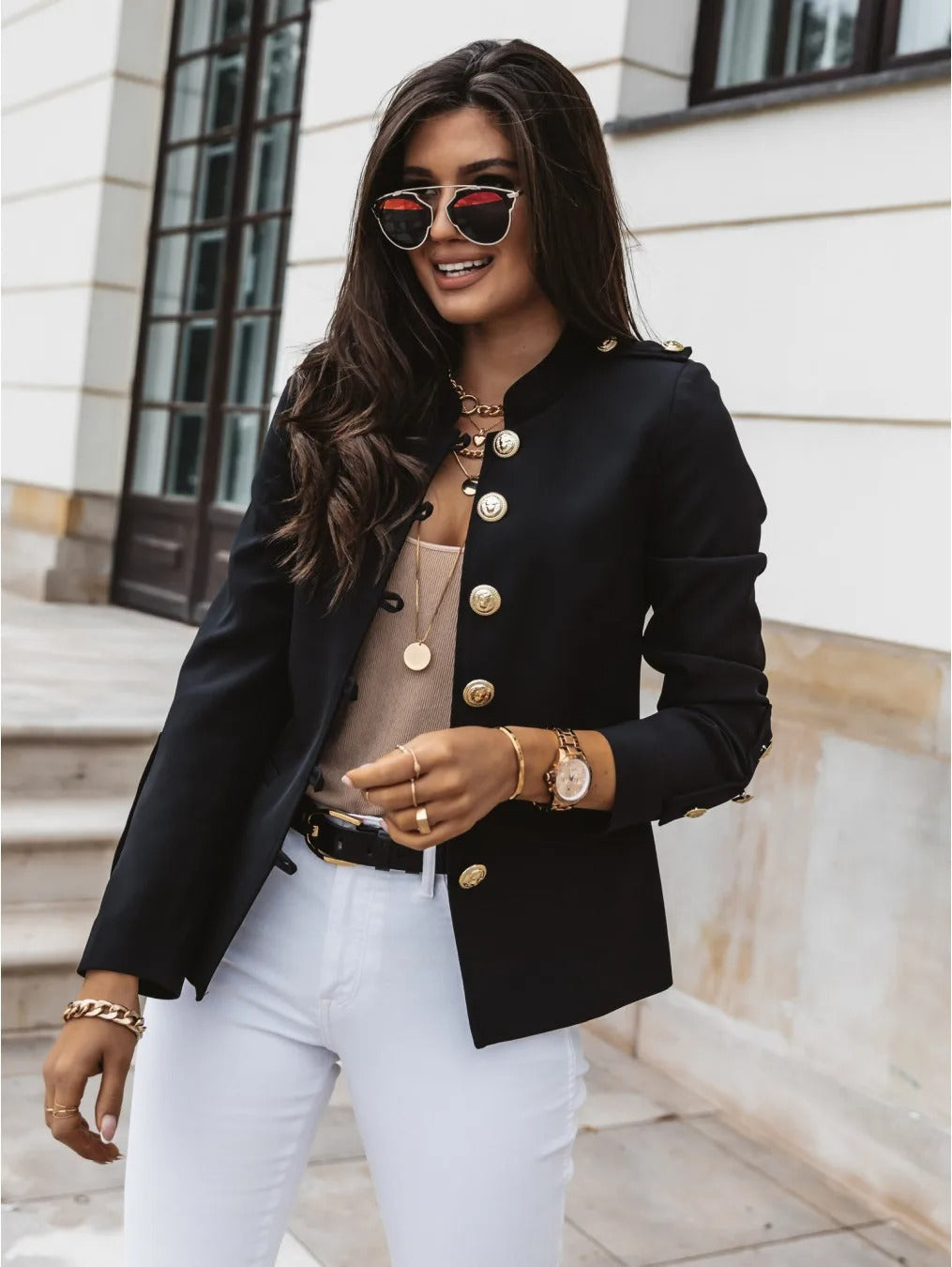 Variant image for Women Blazer Jacket Black Soft Fabric | Elegant O-Neck Design-7