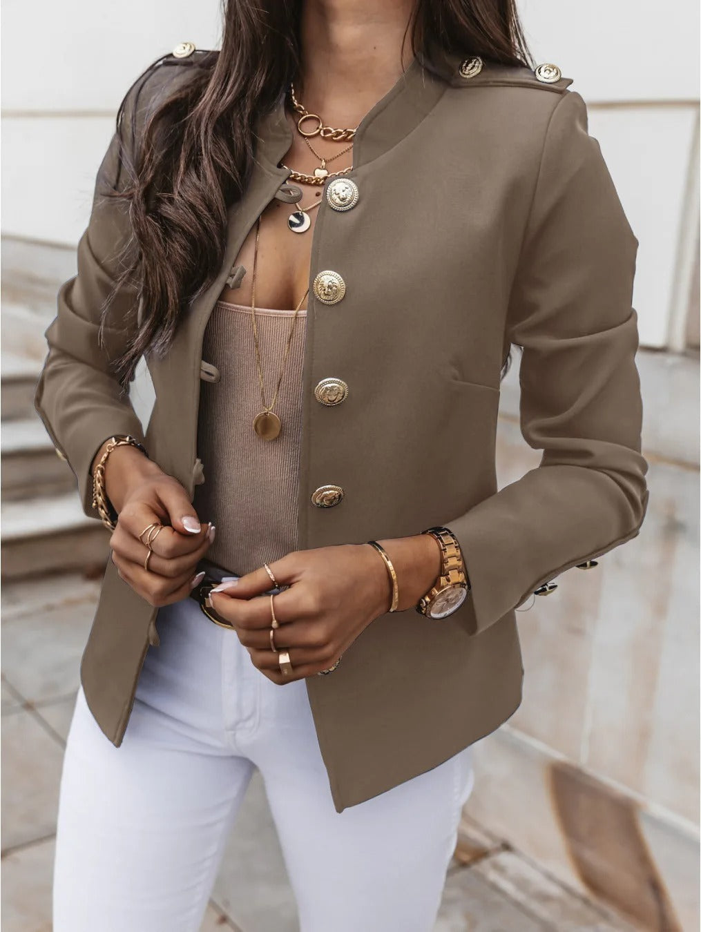 Variant image for Women Blazer Jacket Black Soft Fabric | Elegant O-Neck Design-1