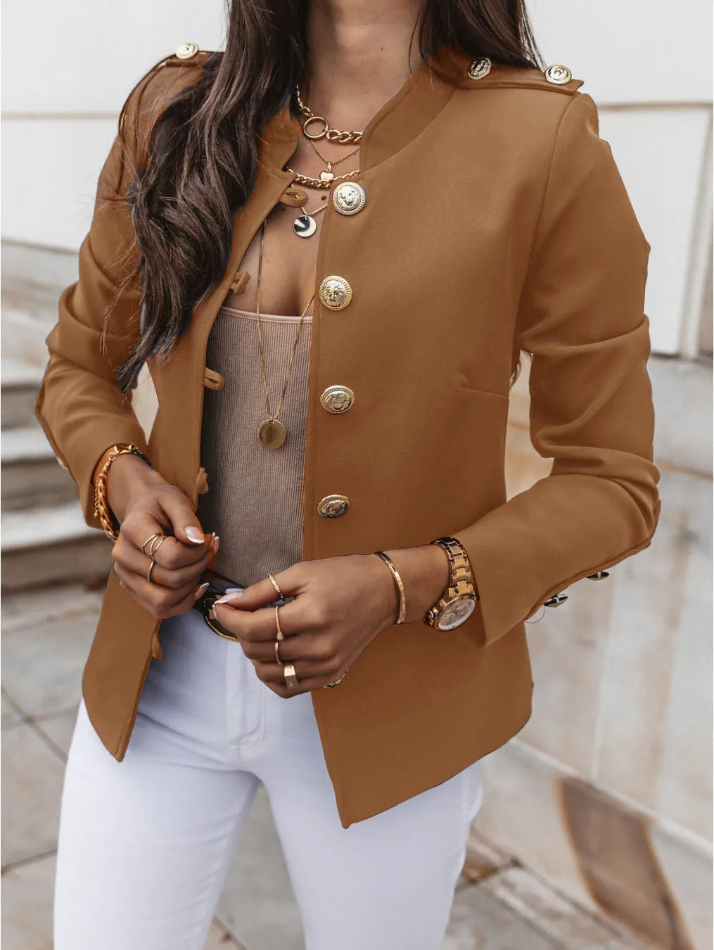 Variant image for Women Blazer Jacket Black Soft Fabric | Elegant O-Neck Design-13