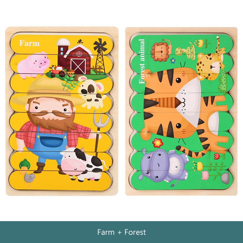 Educational Toy Double-Sided Puzzle Wooden | Learning Fun-6