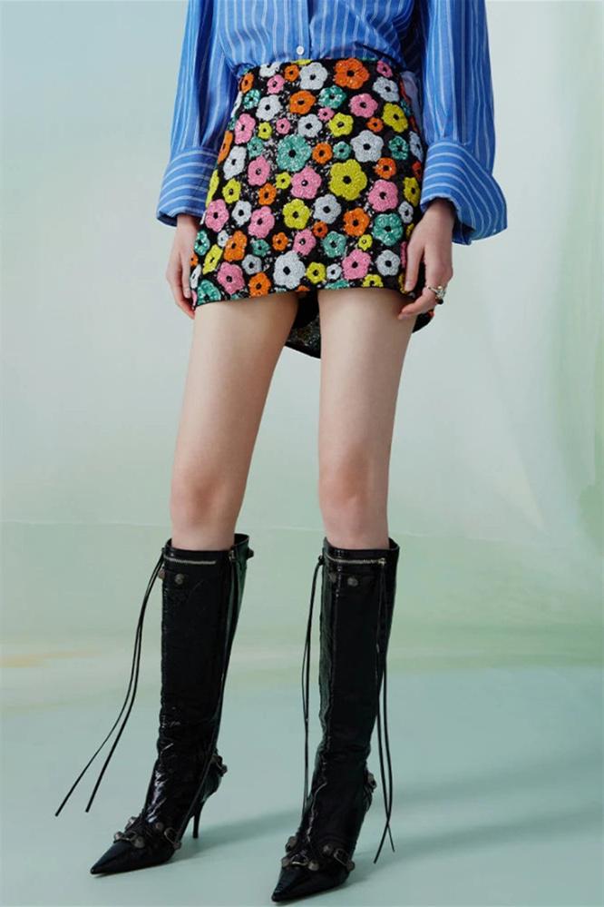 Women Floral Sequin Mini Skirt | Kaylee