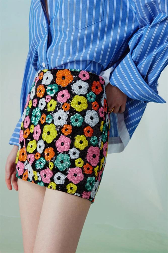 Women Floral Sequin Mini Skirt | Kaylee