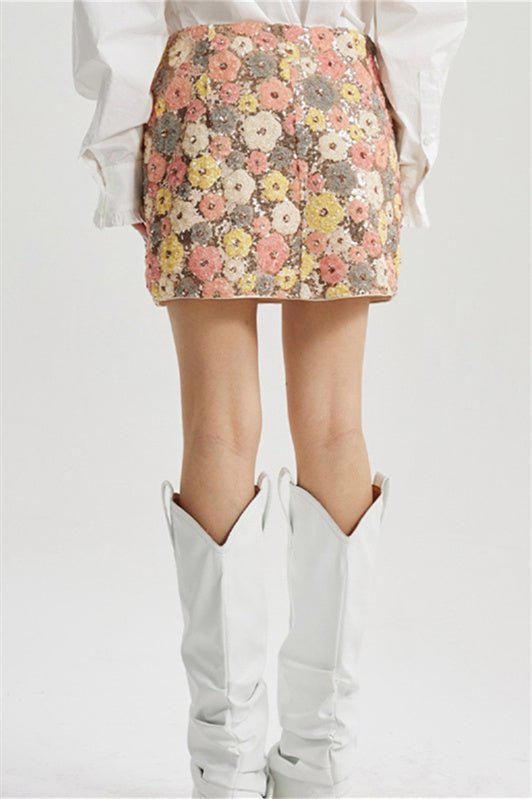 Women Floral Sequin Mini Skirt | Kaylee