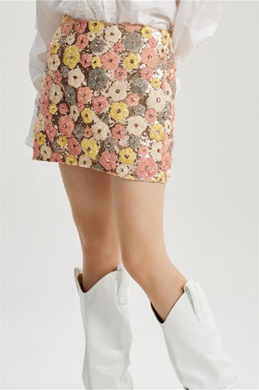 Women Floral Sequin Mini Skirt | Kaylee