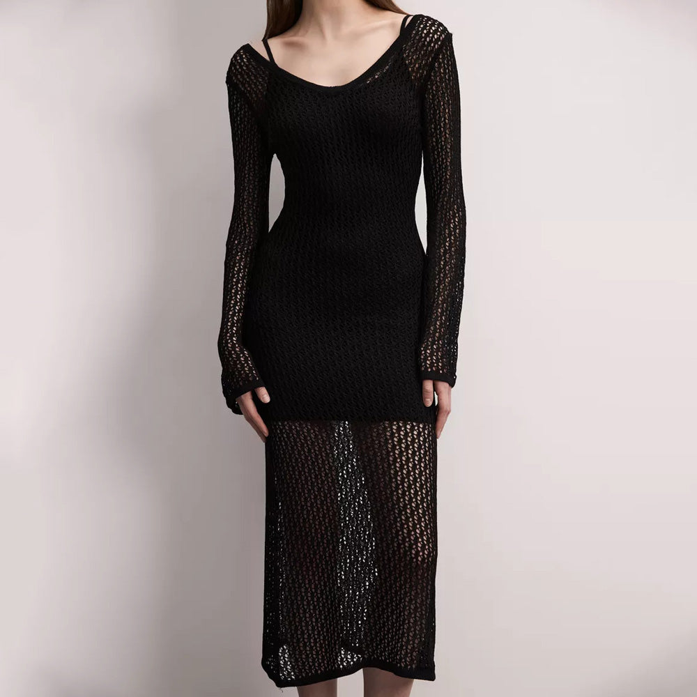 Women Crochet Knit Layered Midi Dress | Leocadia
