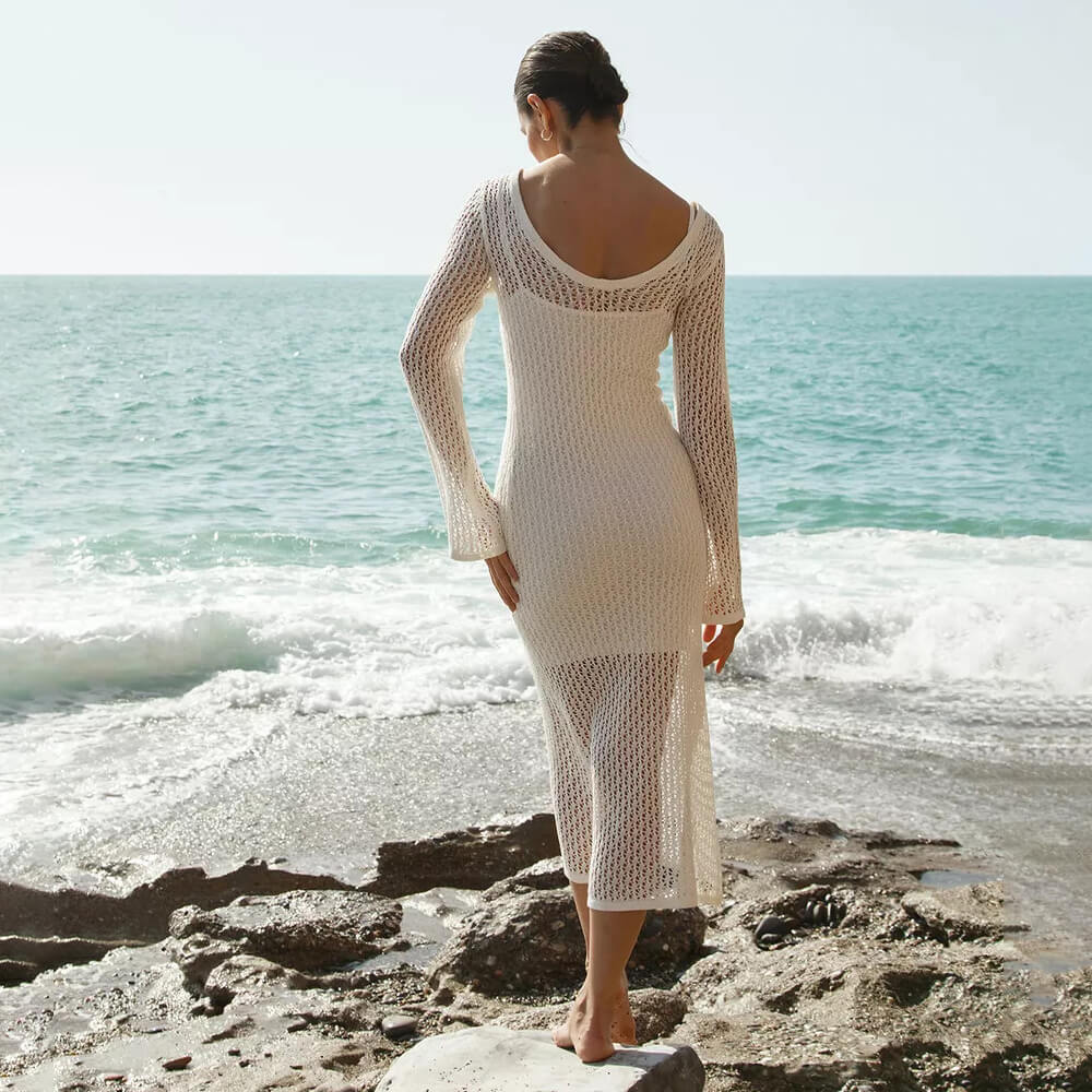 Women Crochet Knit Layered Midi Dress | Leocadia