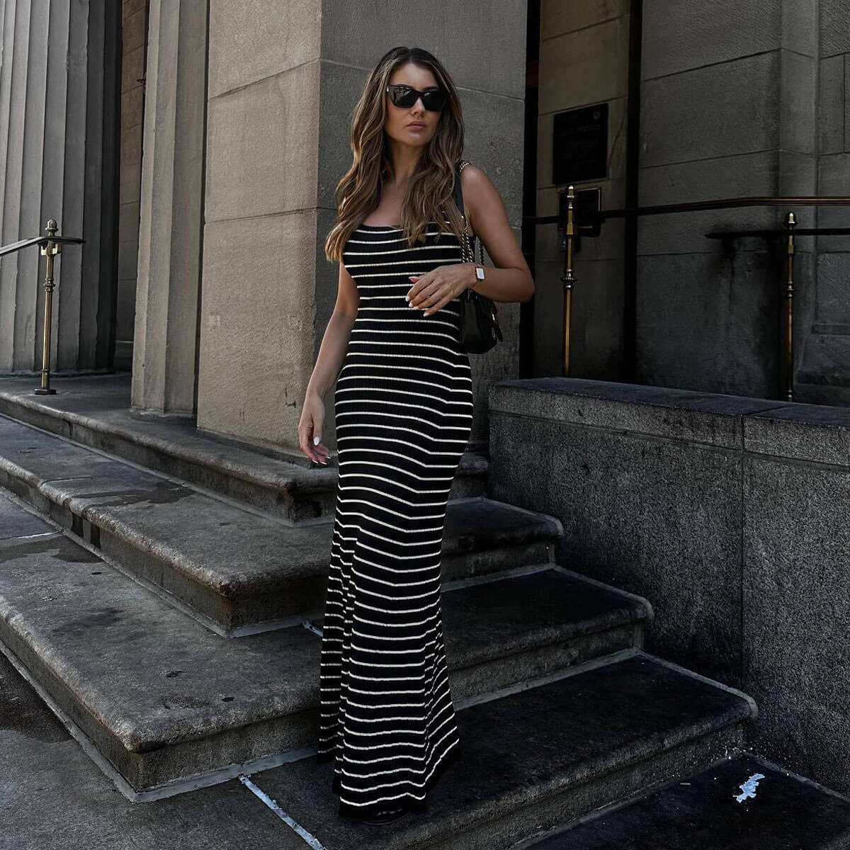 Women Striped Ribbed Tank Maxi Dress | Lysia