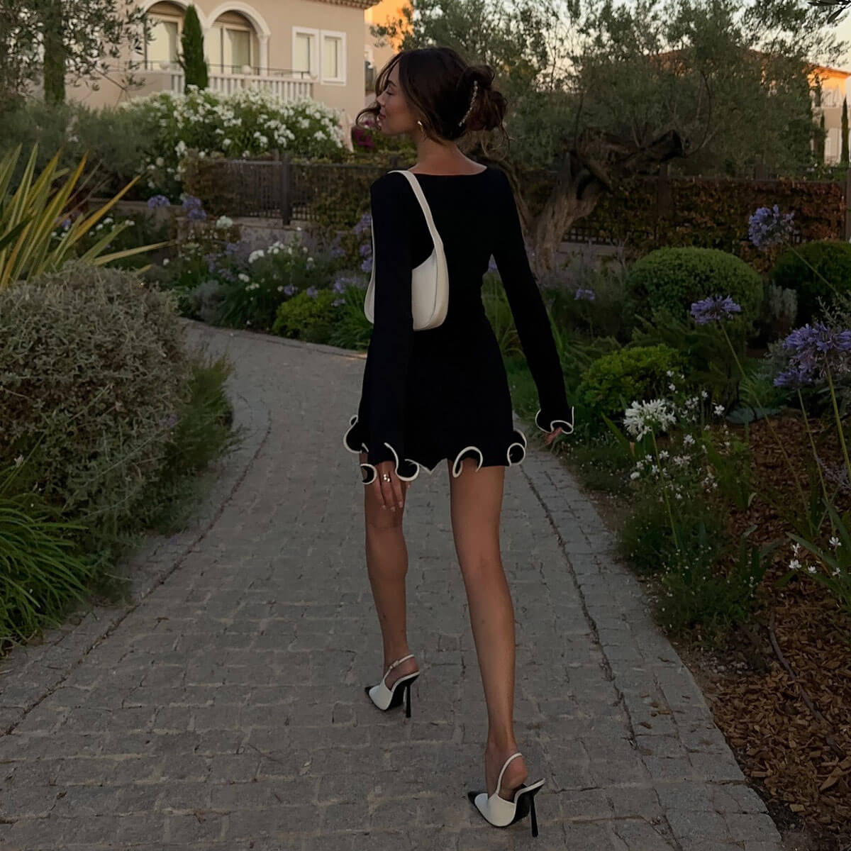 Women Ruffle Trim Boat Neck Knit Mini Dress | Alethea
