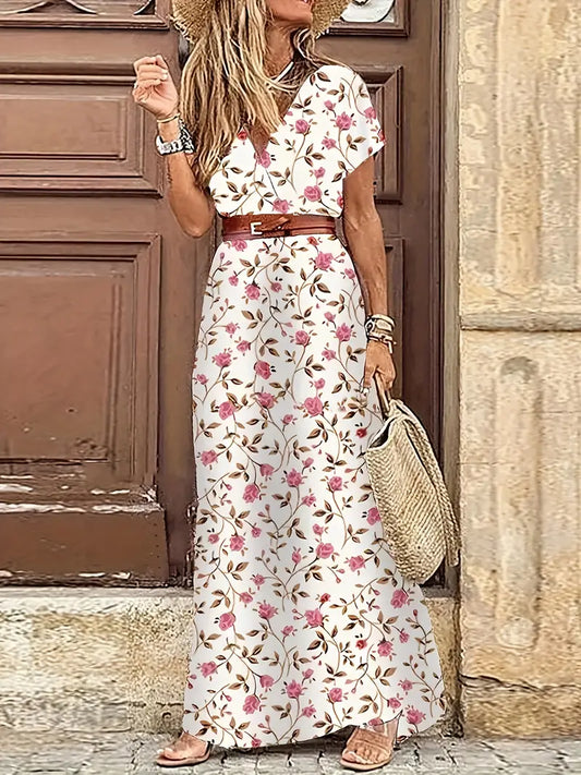 Women Floral V-Neck Maxi Dress | Elara